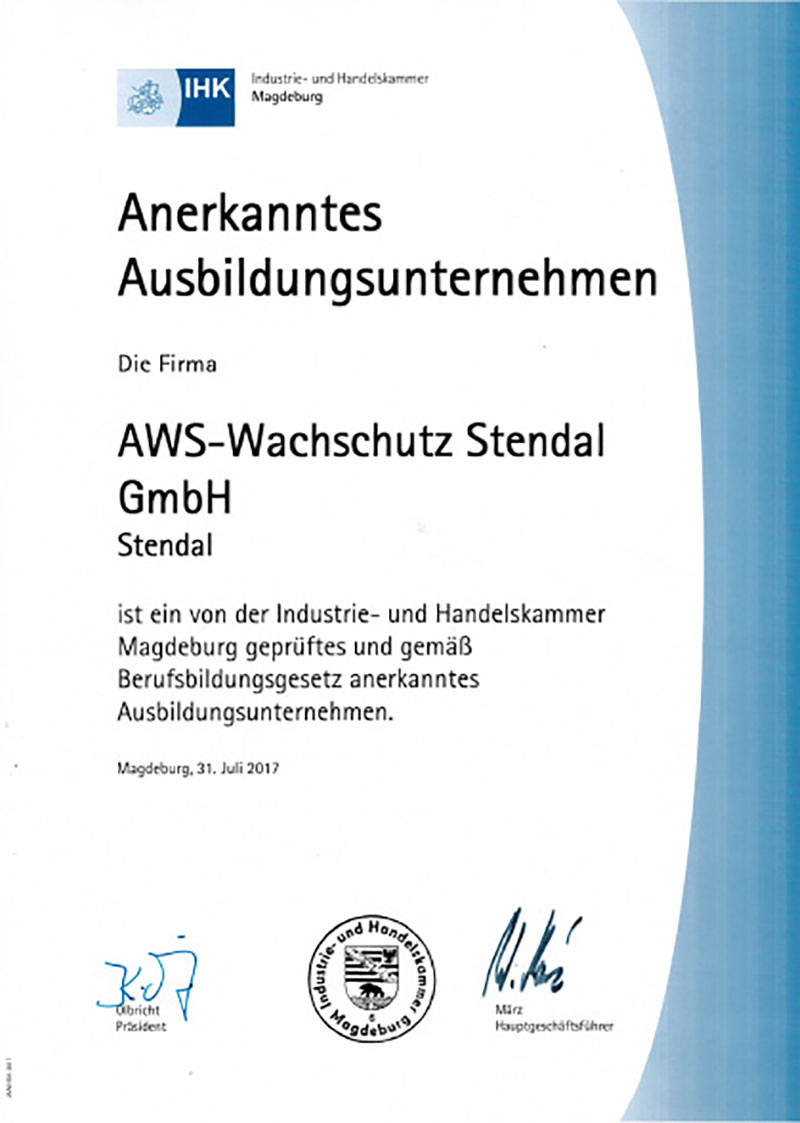 Anerkannter Ausbildungsbetrieb der IHK Magdeburg